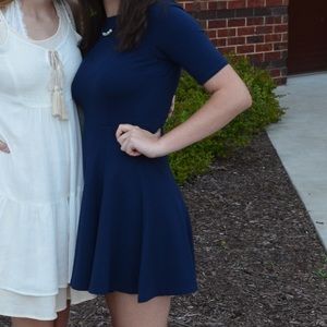 navy blue fit and flare dress